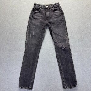 Reformation Jeans Womens 24 Black Julia Cigarette High Rise Rise Distressed